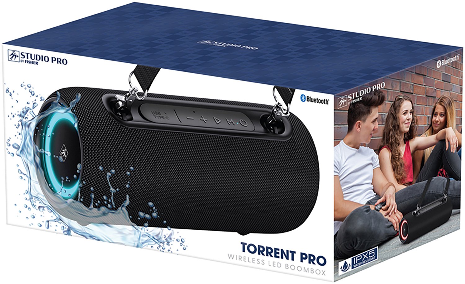 Studio Pro by Fisher Torrent Bluetooth® FM Radio LED Boom Box and Speakerphone