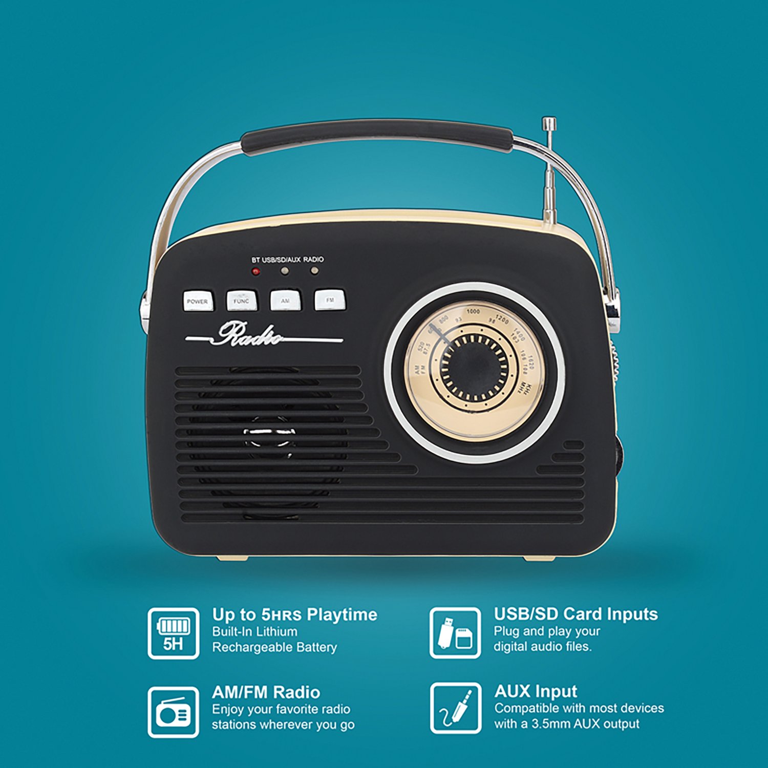 Supersonic SC-1201 Retro Portable AM/FM Radio