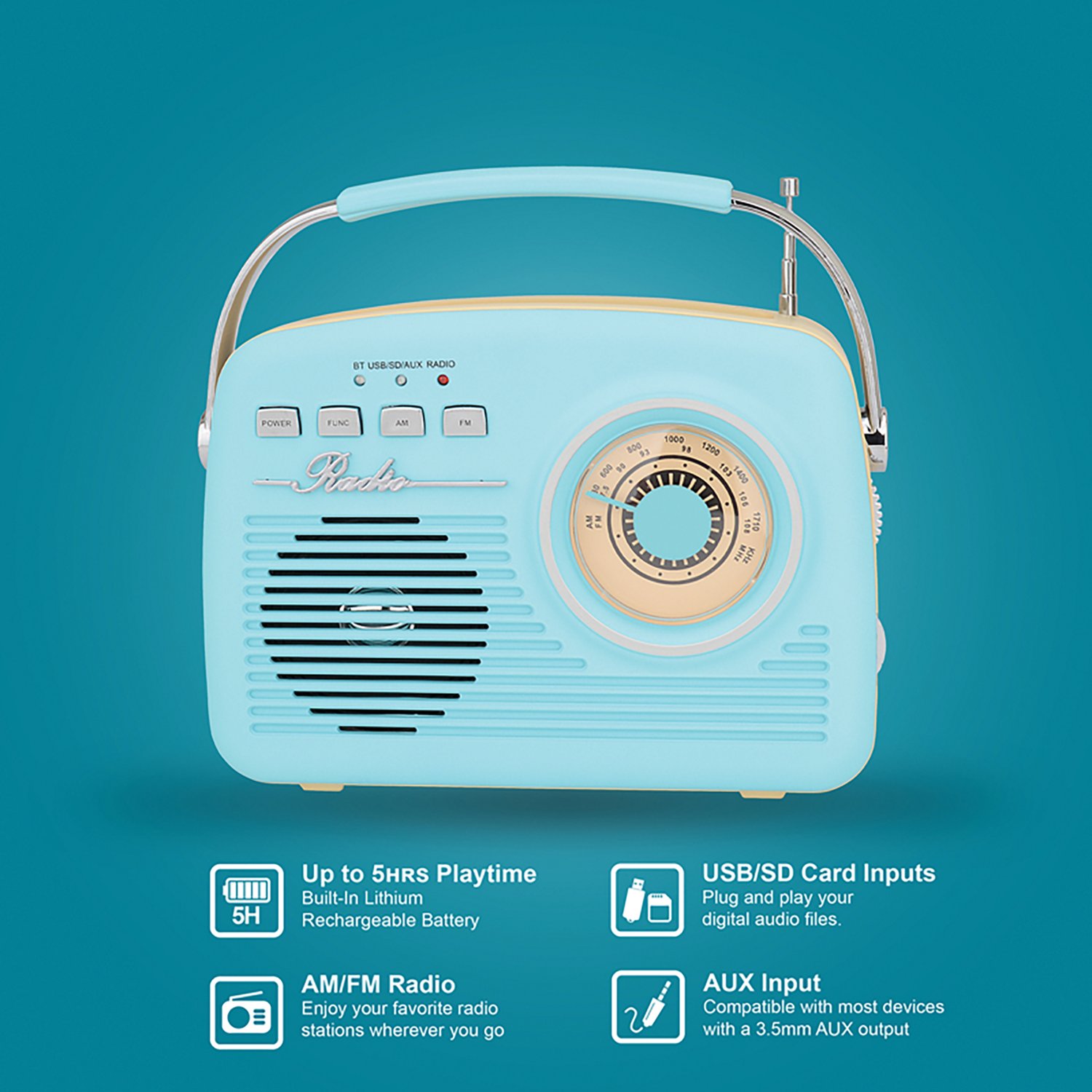 Supersonic SC-1201 Retro Portable AM/FM Radio - view number 7