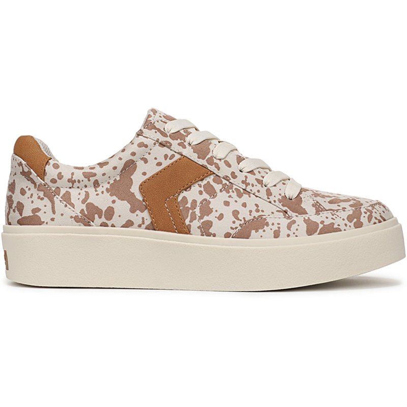 Dr. Scholl's Women's Madison Lace Sneaker Shoes Light Brown Cow Print DRSCH Leather 7.5 M