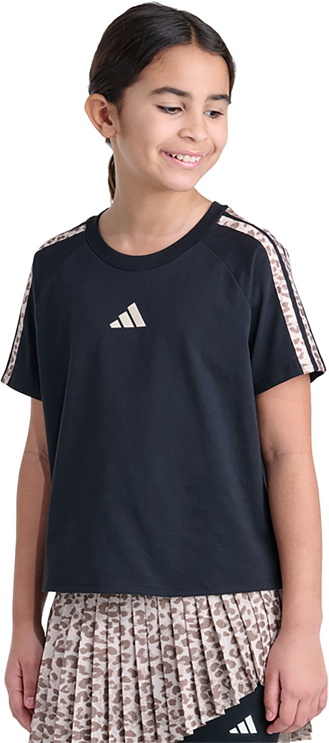 adidas Girls’ 3‑Stripes Printed Raglan T‑Shirt