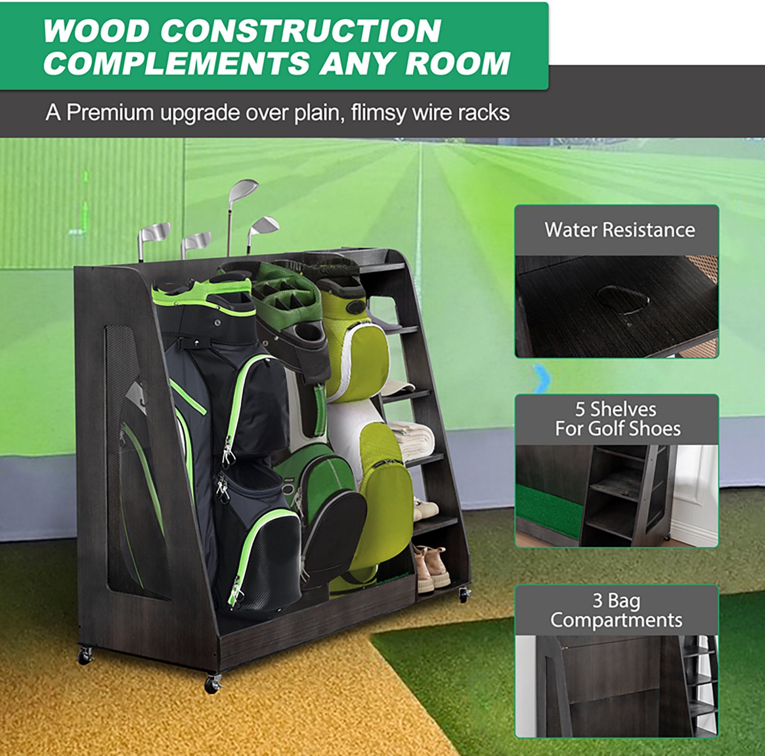 inQracer Wooden Golf Bag Storage Rack - view number 4