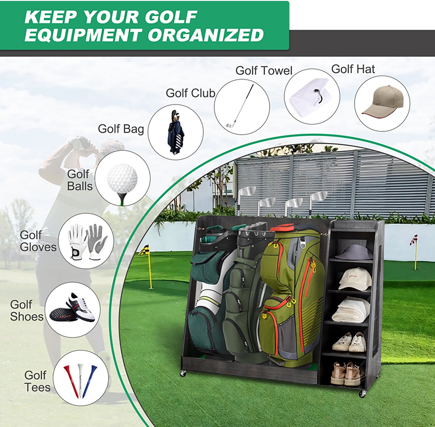 inQracer Wooden Golf Bag Storage Rack - view number 5