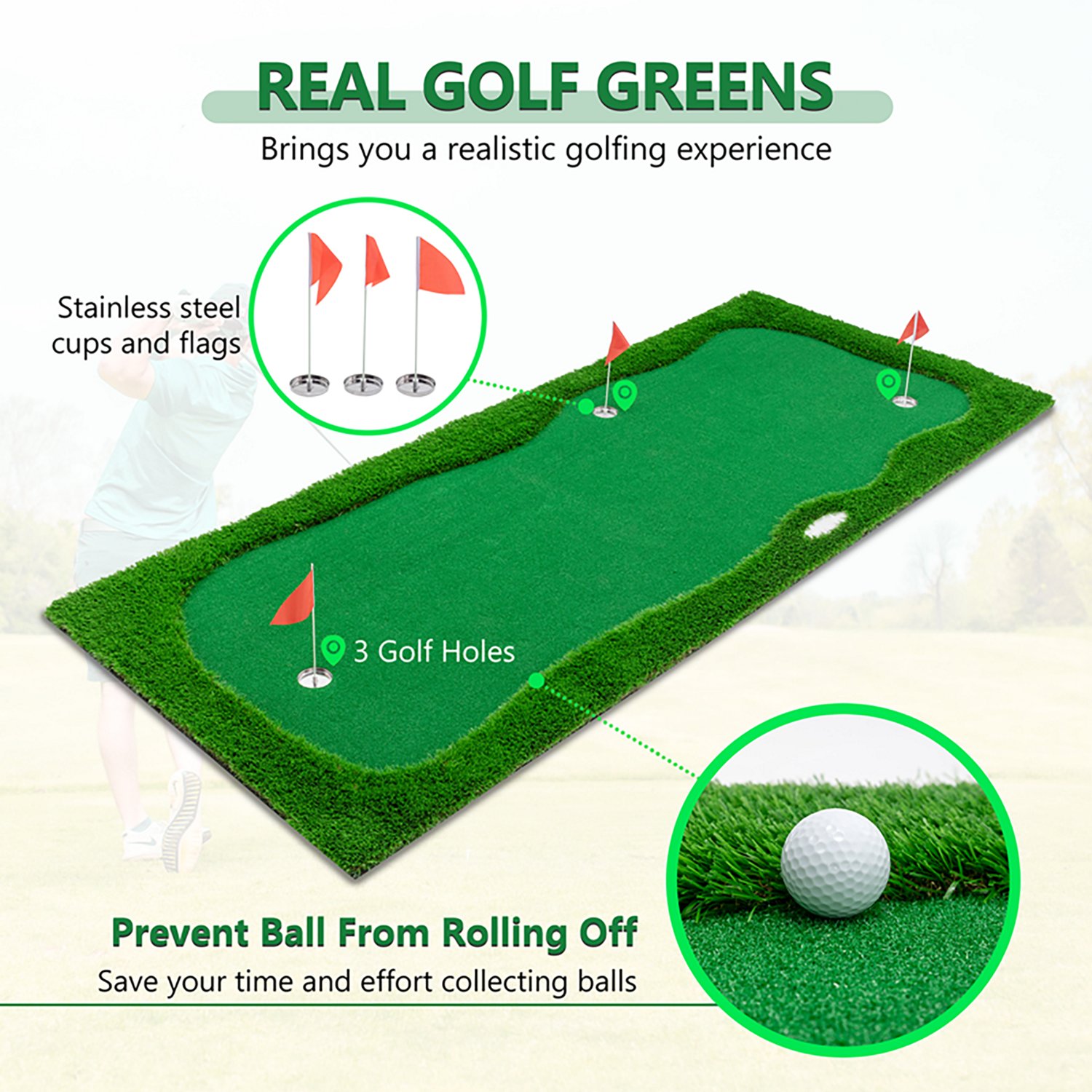 inQracer 12 ft x 5 ft Golf Putting Green Training Mat - view number 3