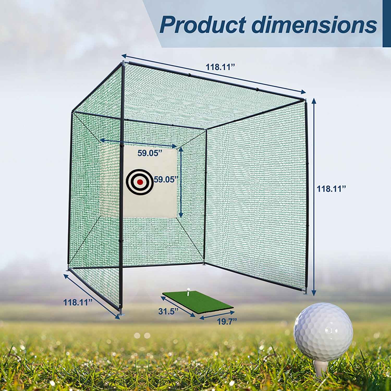 inQracer 10 ft x 10 ft x 10 ft Golf Practice Net Cage with Metal Frame