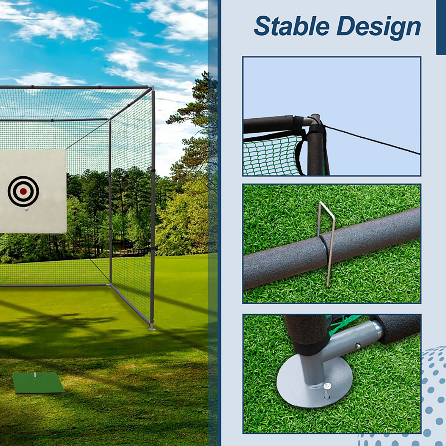 inQracer 10 ft x 10 ft x 10 ft Golf Practice Net Cage with Metal Frame