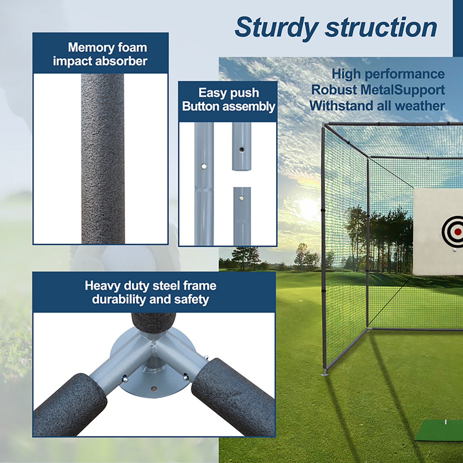 inQracer 10 ft x 10 ft x 10 ft Golf Practice Net Cage with Metal Frame