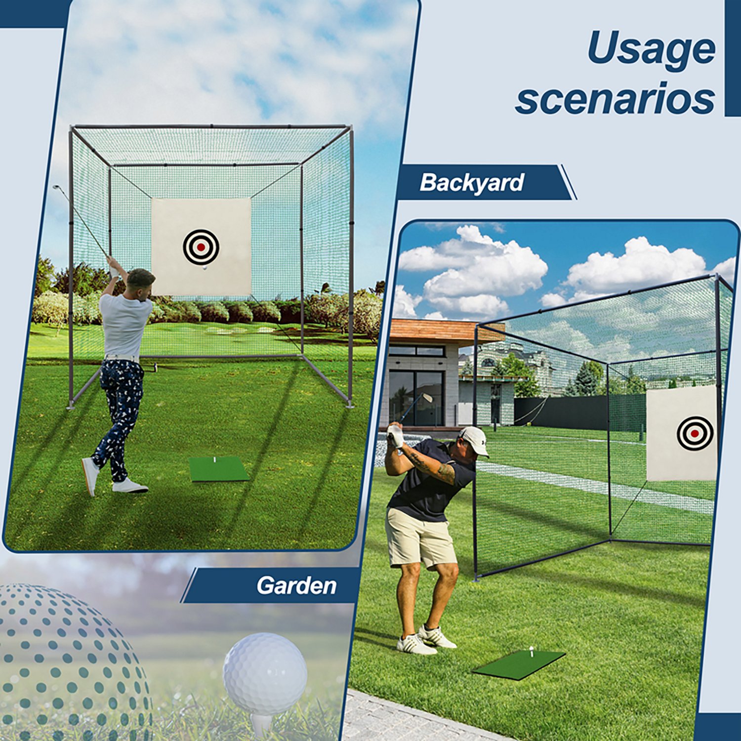 inQracer 10 ft x 10 ft x 10 ft Golf Practice Net Cage with Metal Frame