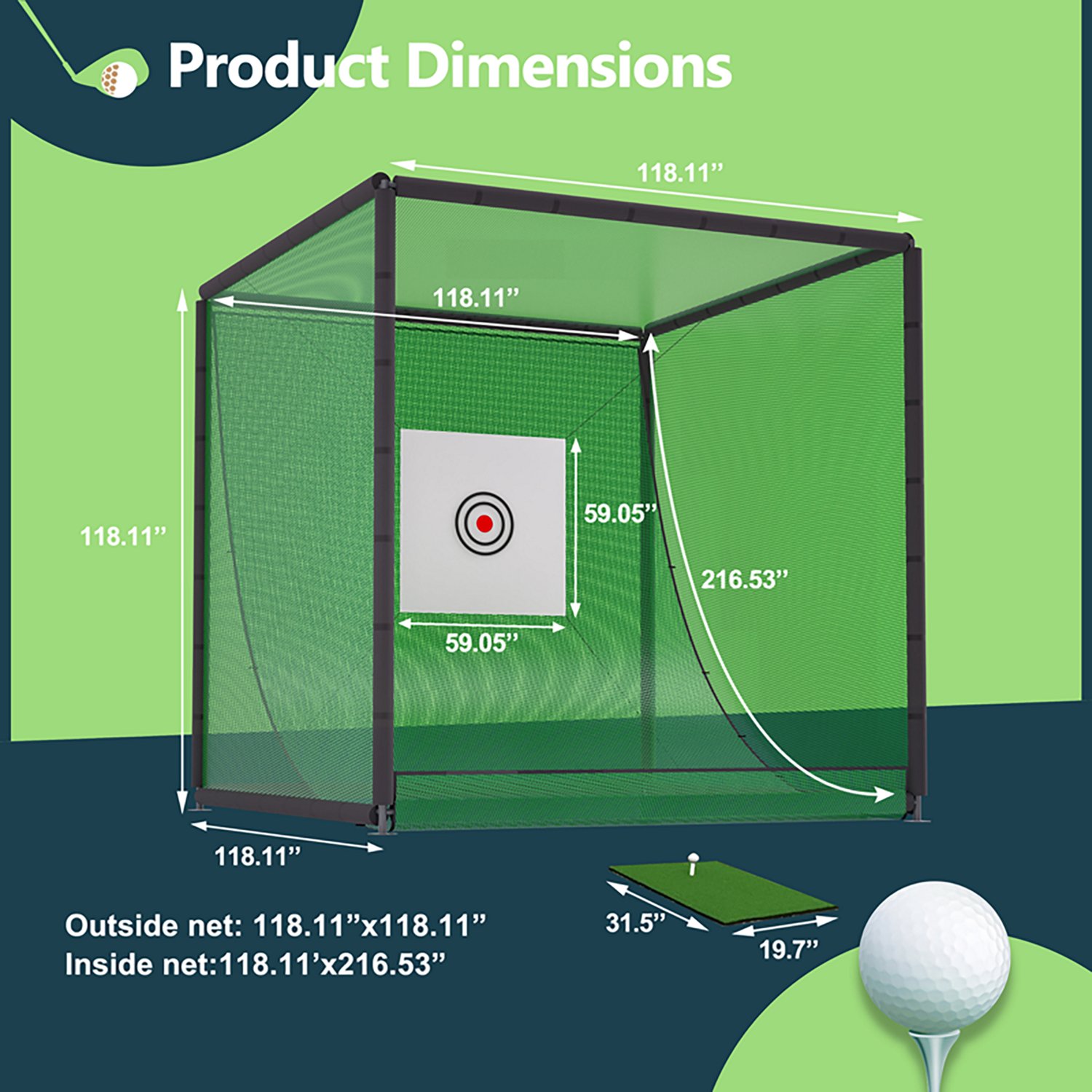inQracer 10 ft x 10 ft x 10 ft Metal Frame Hitting Net Cage