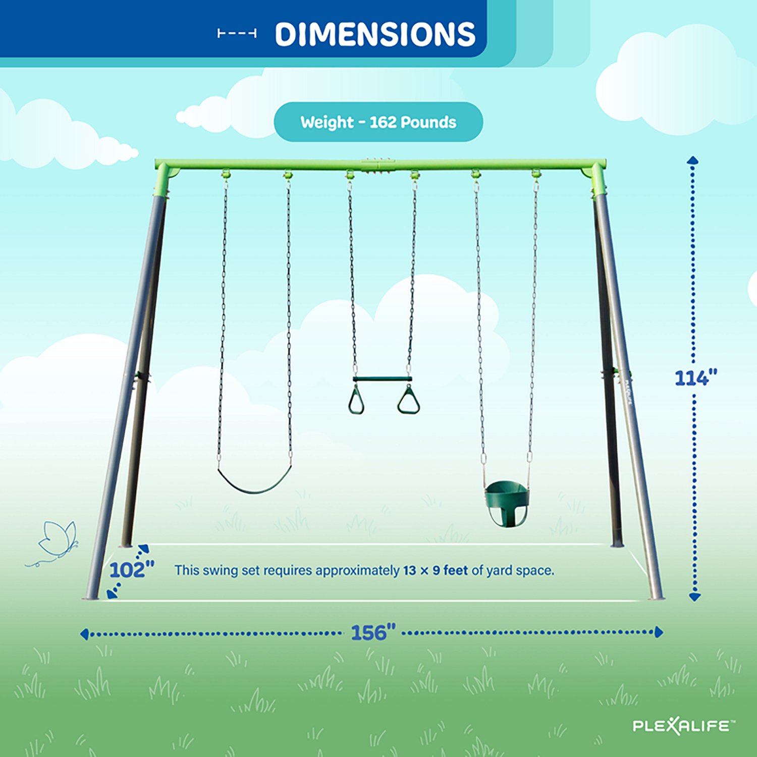 Plexalife 9-FT Heavy-Duty Metal Swing Set w/ Toddler Bucket Swing, Belt Swing, and Trapeze Bar - view number 2