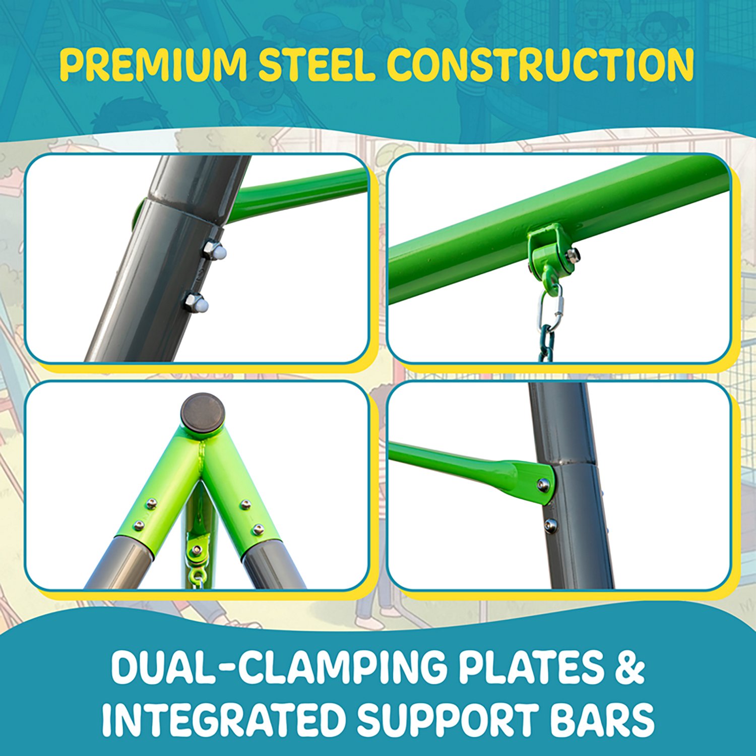 Plexalife 9-FT Heavy-Duty Metal Swing Set w/ Toddler Bucket Swing, Belt Swing, and Trapeze Bar - view number 4