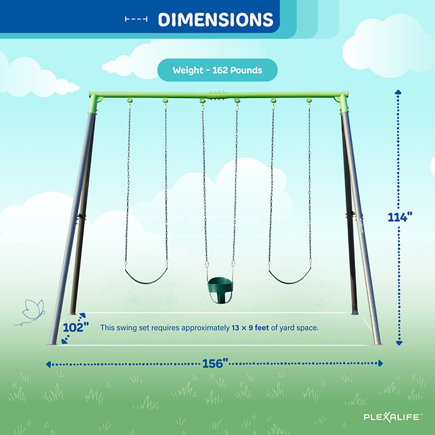 Plexalife 9-FT Heavy-Duty Metal Swing Set w/ Toddler Bucket Swing and 2 Belt Swings - view number 2