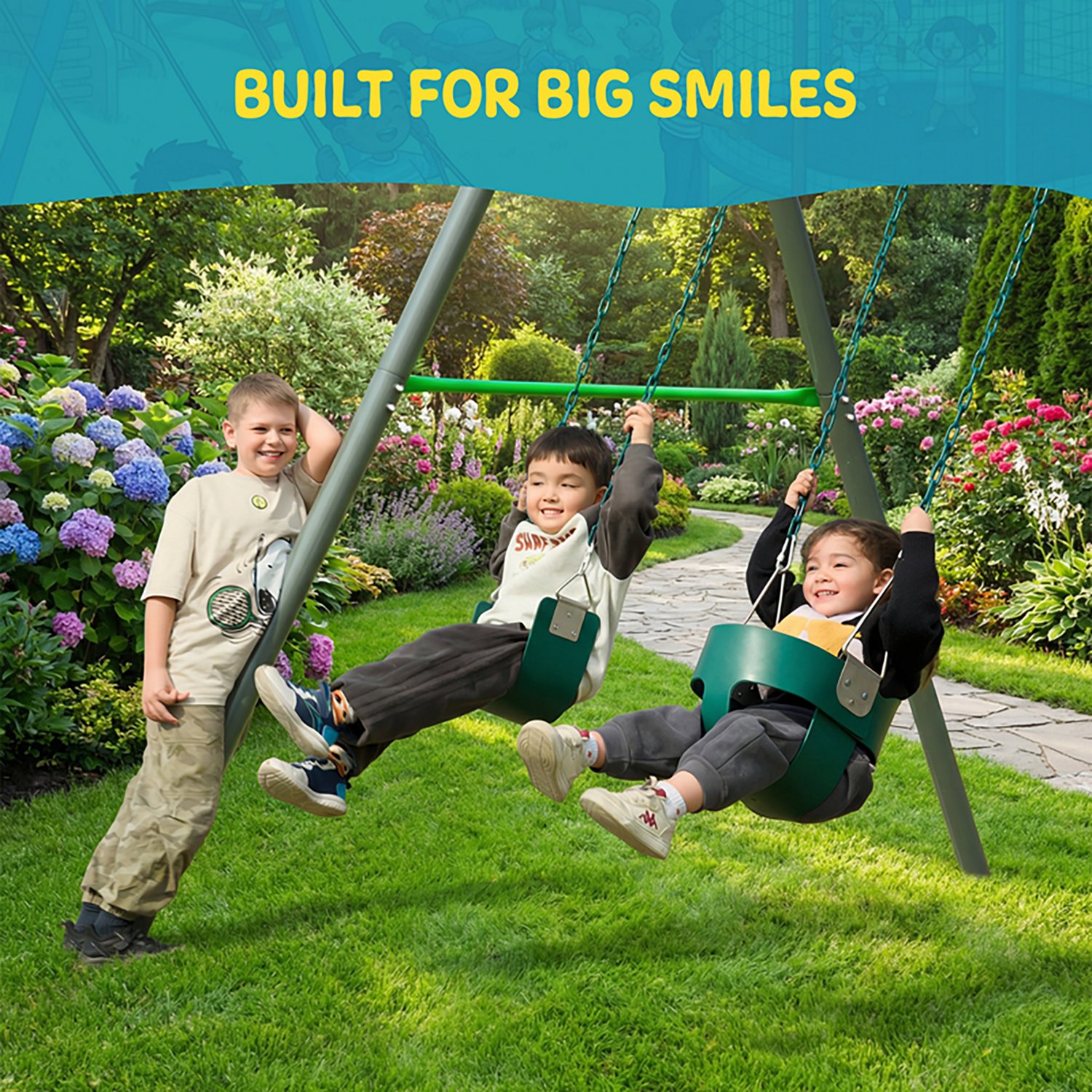 Plexalife 9-FT Heavy-Duty Metal Swing Set w/ Toddler Bucket Swing and 2 Belt Swings - view number 5