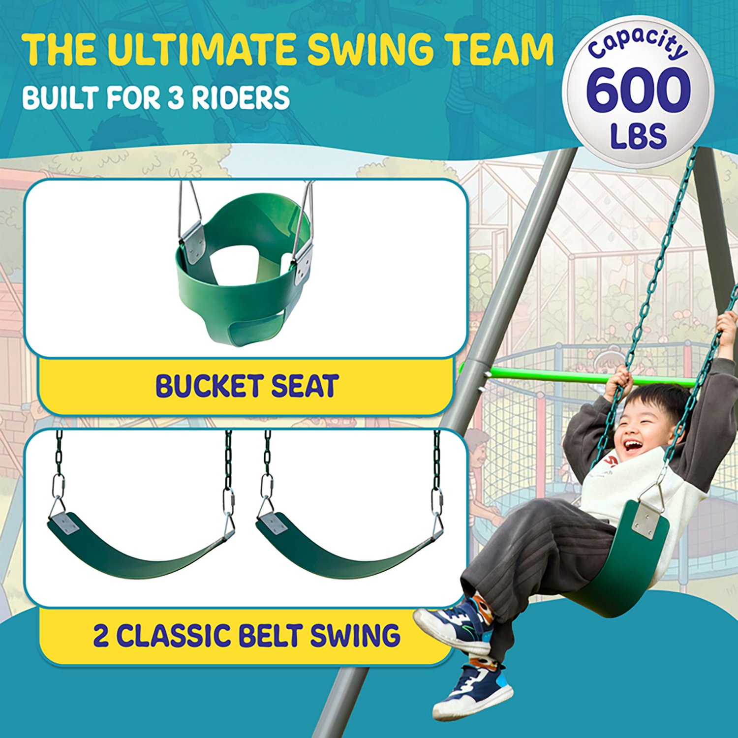 Plexalife 9-FT Heavy-Duty Metal Swing Set w/ Toddler Bucket Swing and 2 Belt Swings - view number 6