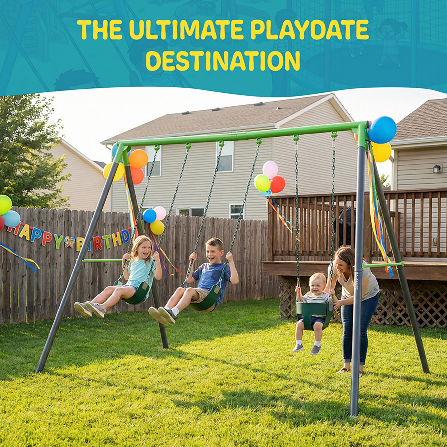 Plexalife 9-FT Heavy-Duty Metal Swing Set w/ Toddler Bucket Swing and 2 Belt Swings - view number 7
