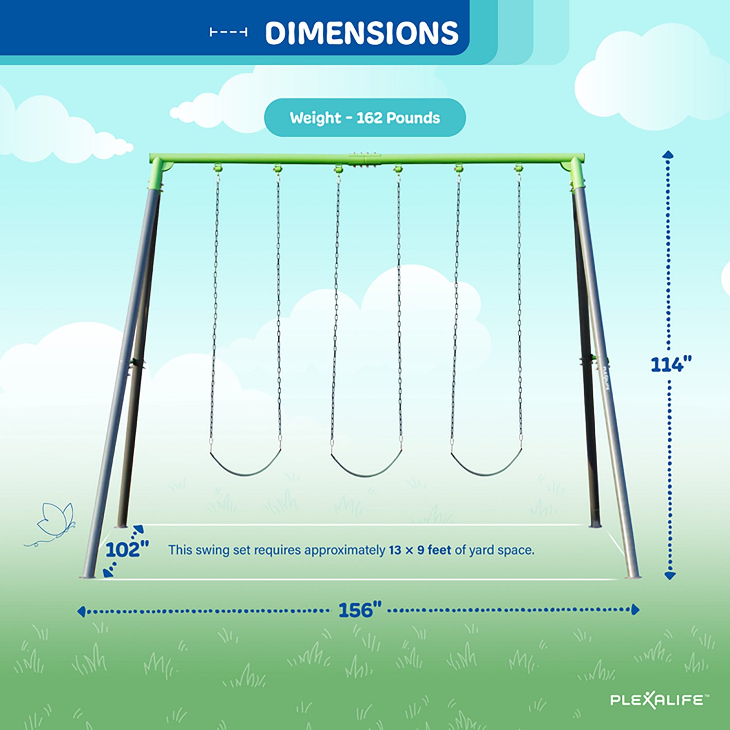 Plexalife 9-FT Heavy-Duty Metal Swing Set  w/ 3-Belt Swings - view number 2