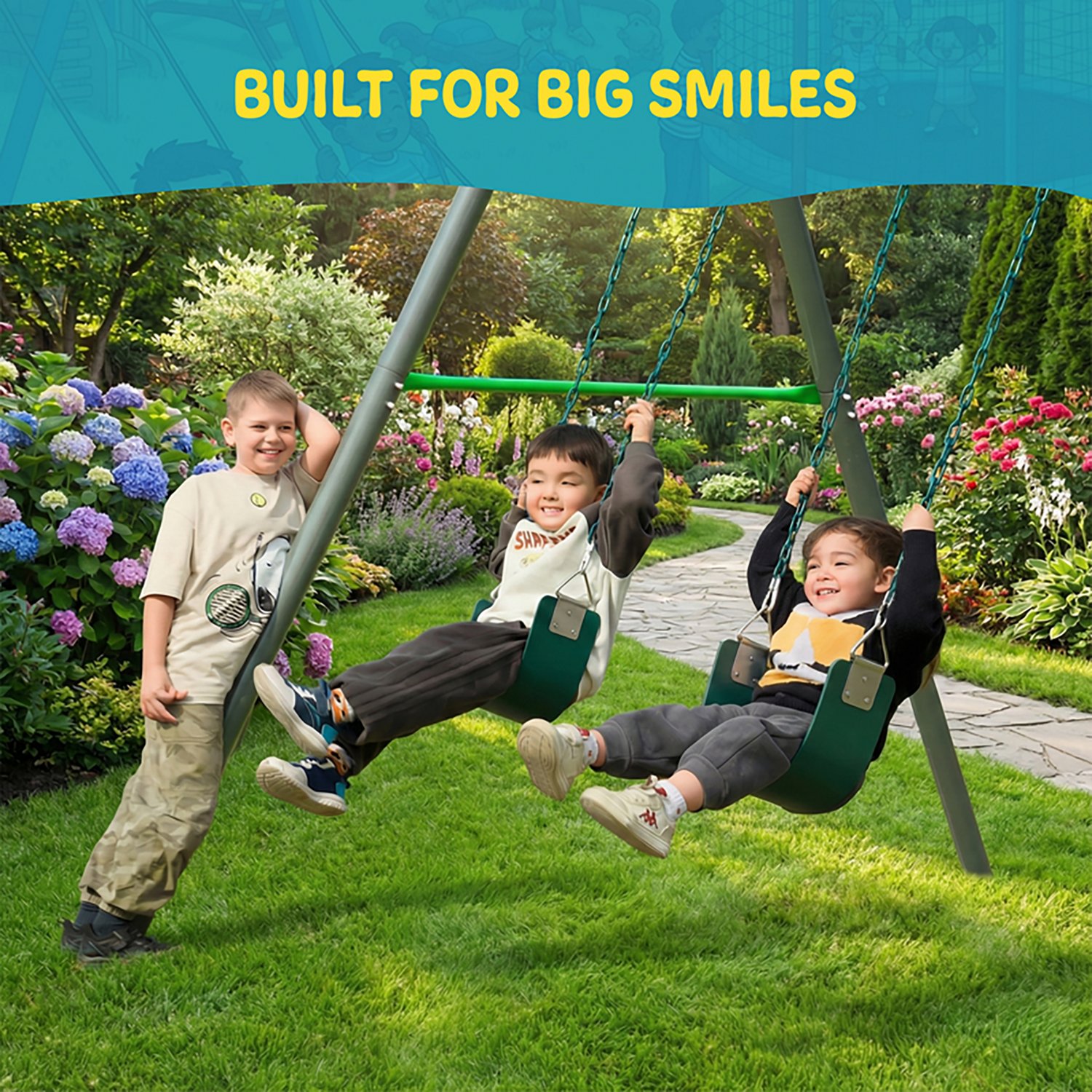 Plexalife 9-FT Heavy-Duty Metal Swing Set  w/ 3-Belt Swings
