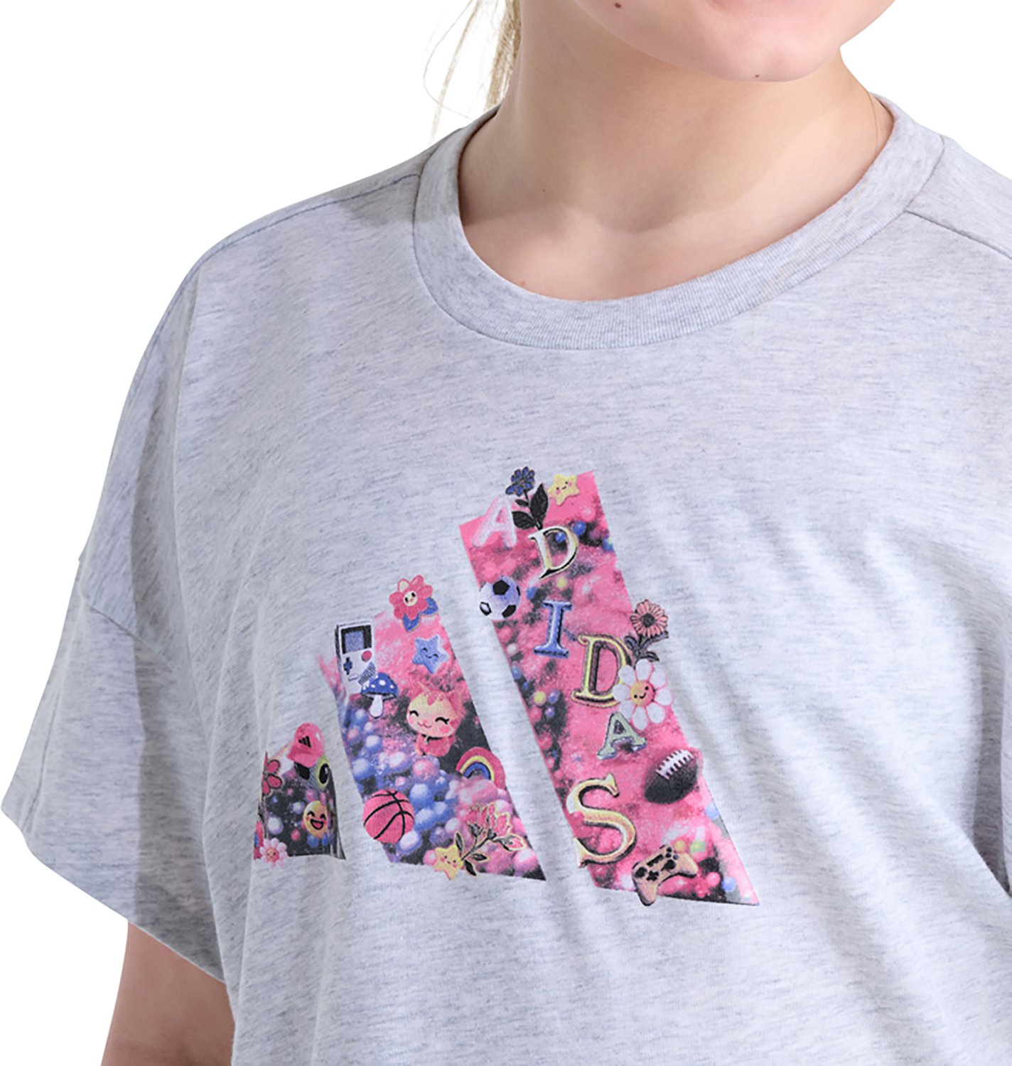 adidas Girls’ Silicone 3‑Bar Drop Shoulder T‑Shirt - view number 3