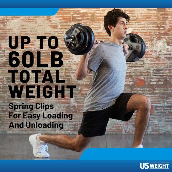 US Weight 60 lb Curl Bar Weight Set w/ Spring Clips