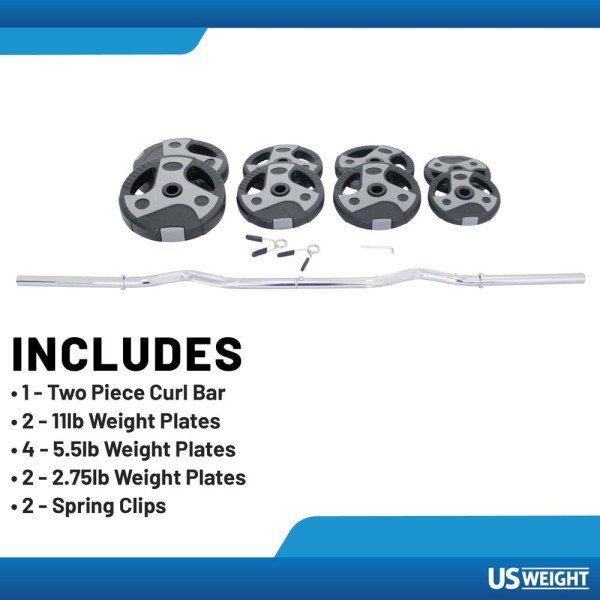 US Weight 60 lb Curl Bar Weight Set w/ Spring Clips
