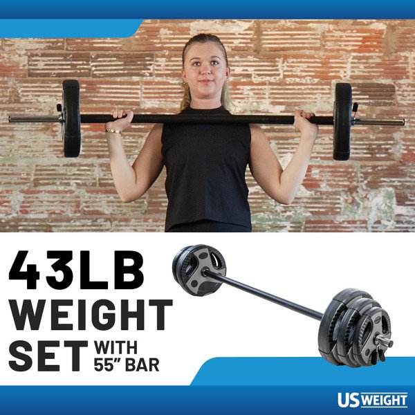 US Weight 54 lb Weight Set W/55" Bar- Grey - view number 2