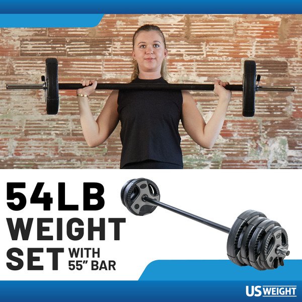 US Weight Adjustable 54 lb Weight Set W/55" Barbell- Grey - view number 2
