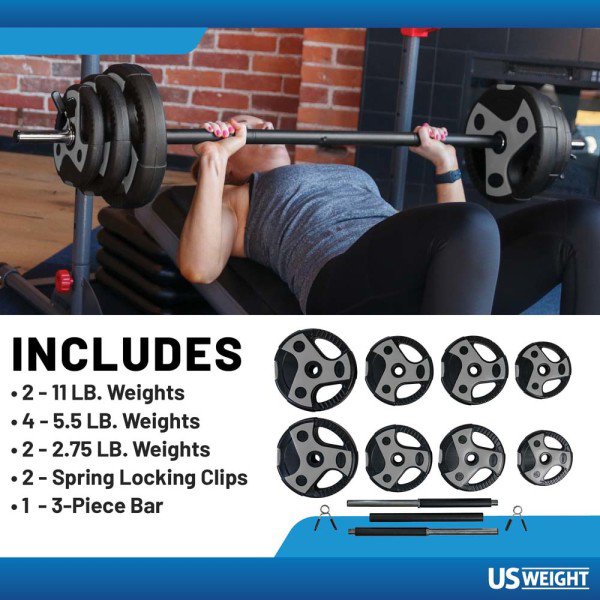 US Weight Adjustable 54 lb Weight Set W/55" Barbell- Grey - view number 3