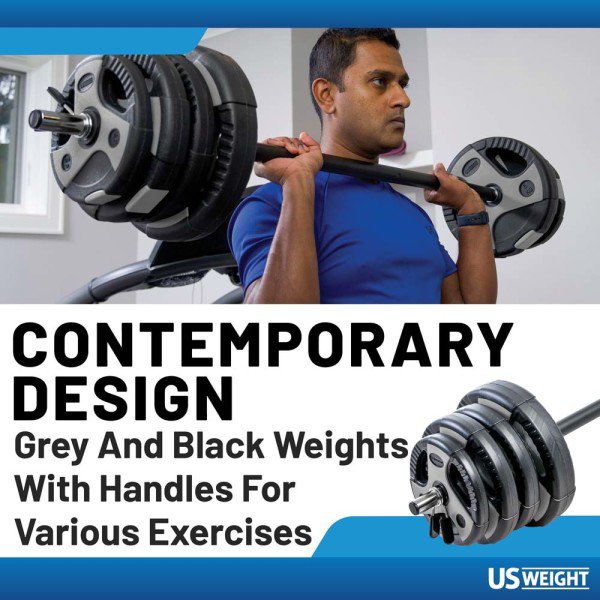 US Weight Adjustable 54 lb Weight Set W/55" Barbell- Grey - view number 6