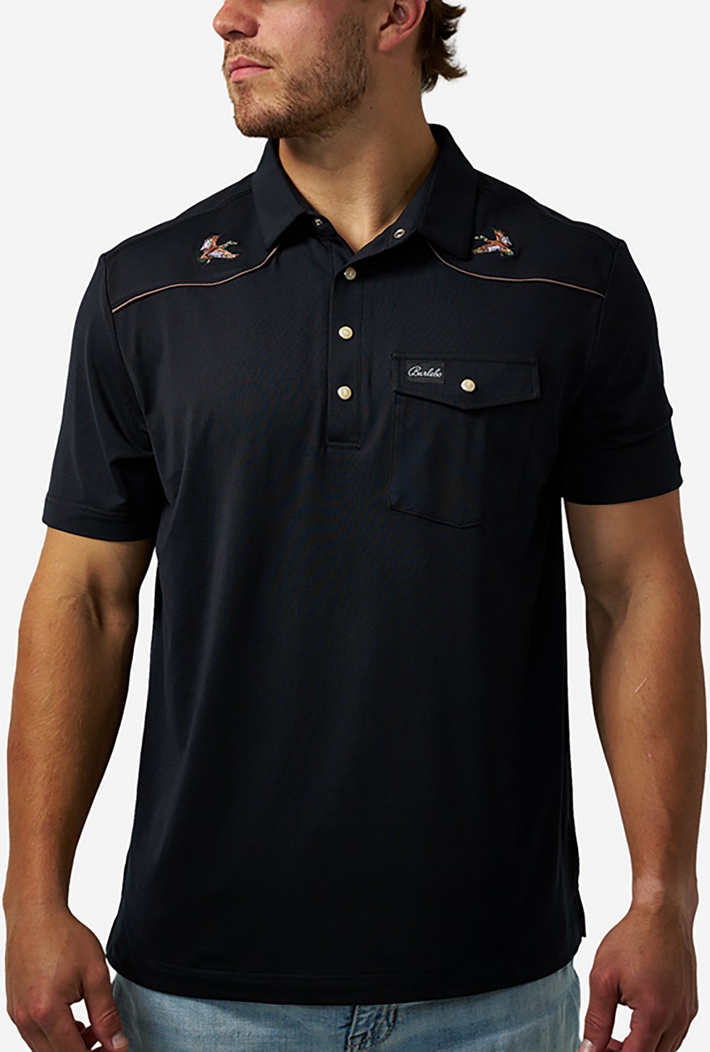 Burlebo Men's Peal Snap Performance Short Sleeve Polo Shirt