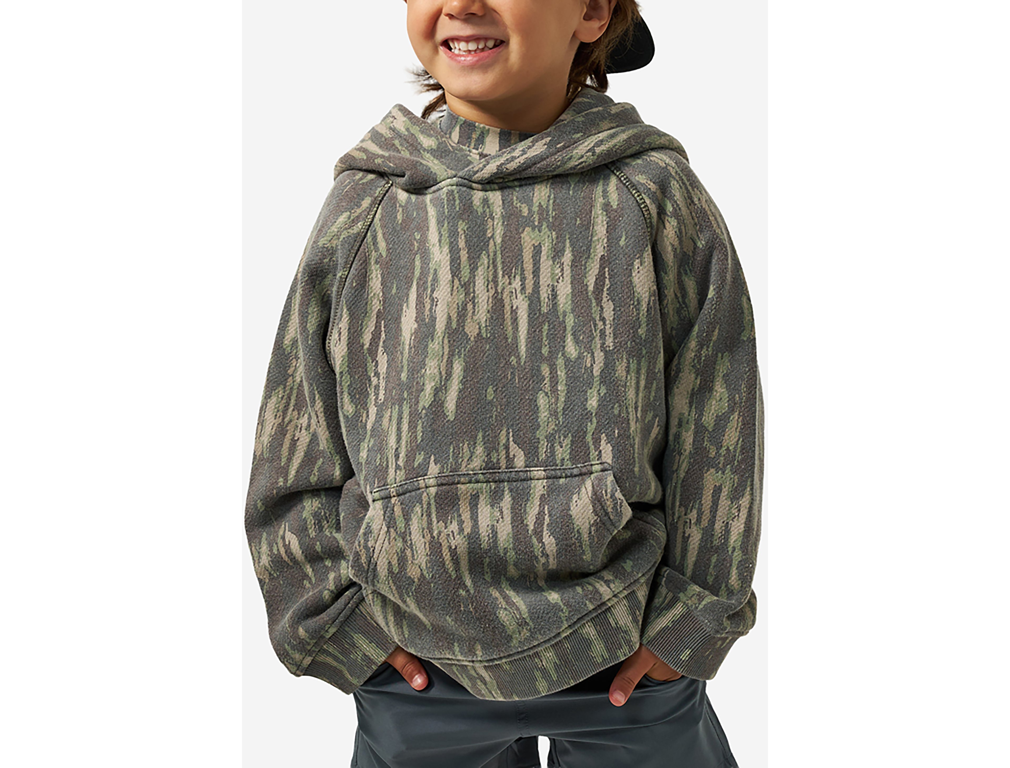 BURLEBO Boys' Vintage Washed Midland Camo Fleece Hoodie