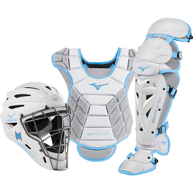 Mizuno Women's Samurai Softball Catcher's Set, Small/Medium, White/Light Blue