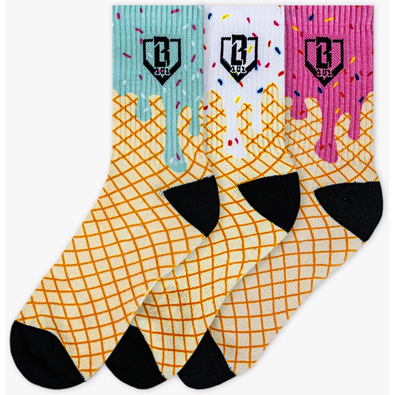 Baseball Lifestyle 101 Ice Cream Socks - 3 Pack, Men's, Medium, Cherry/Blue/Purple