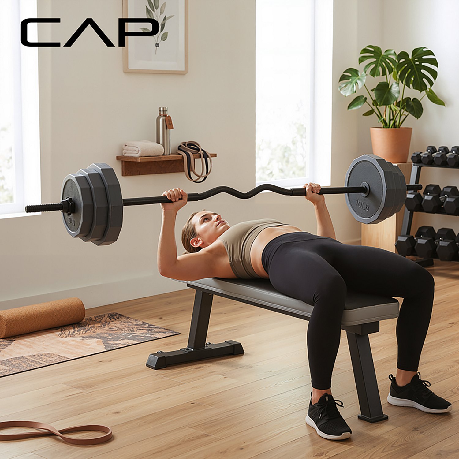 CAP Barbell 100 lb Adjustable EZ Curl Barbell Weight Set - view number 6