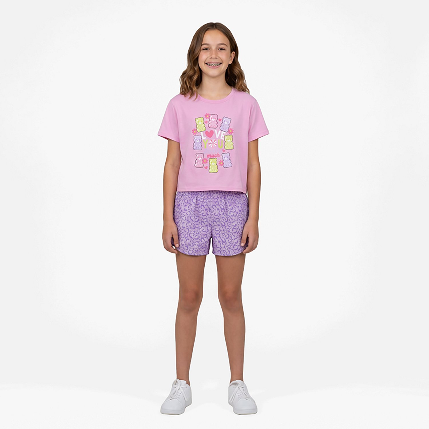BCG Girls' 4-6X Gummy Bear All Over Print Short Sleeve Short Set