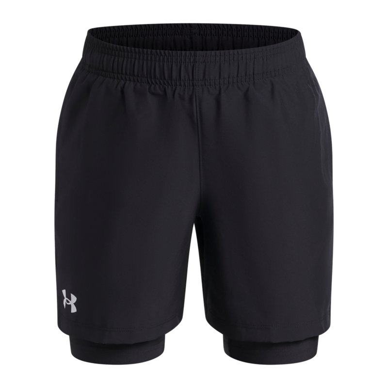 Under Armour Boys' Woven 2-In-1 Shorts, Medium, Black/White 3