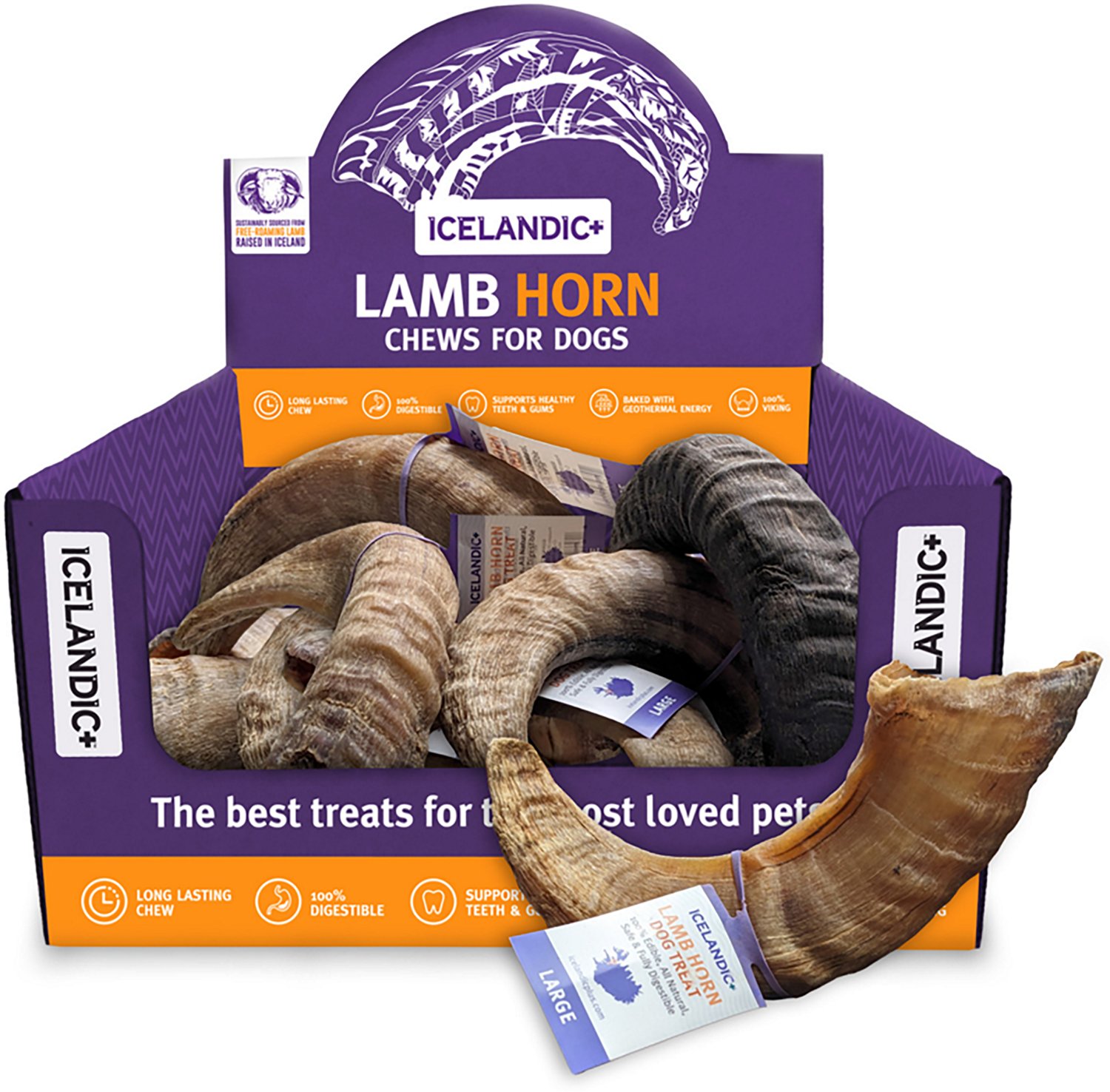 Icelandic+ Lamb Horn Large 7 in. Dog Chews 12-Pack