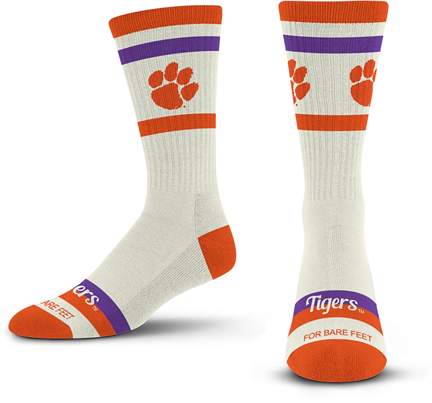 For Bare Feet Adults' Clemson Tigers Stripe Fame Crew Socks