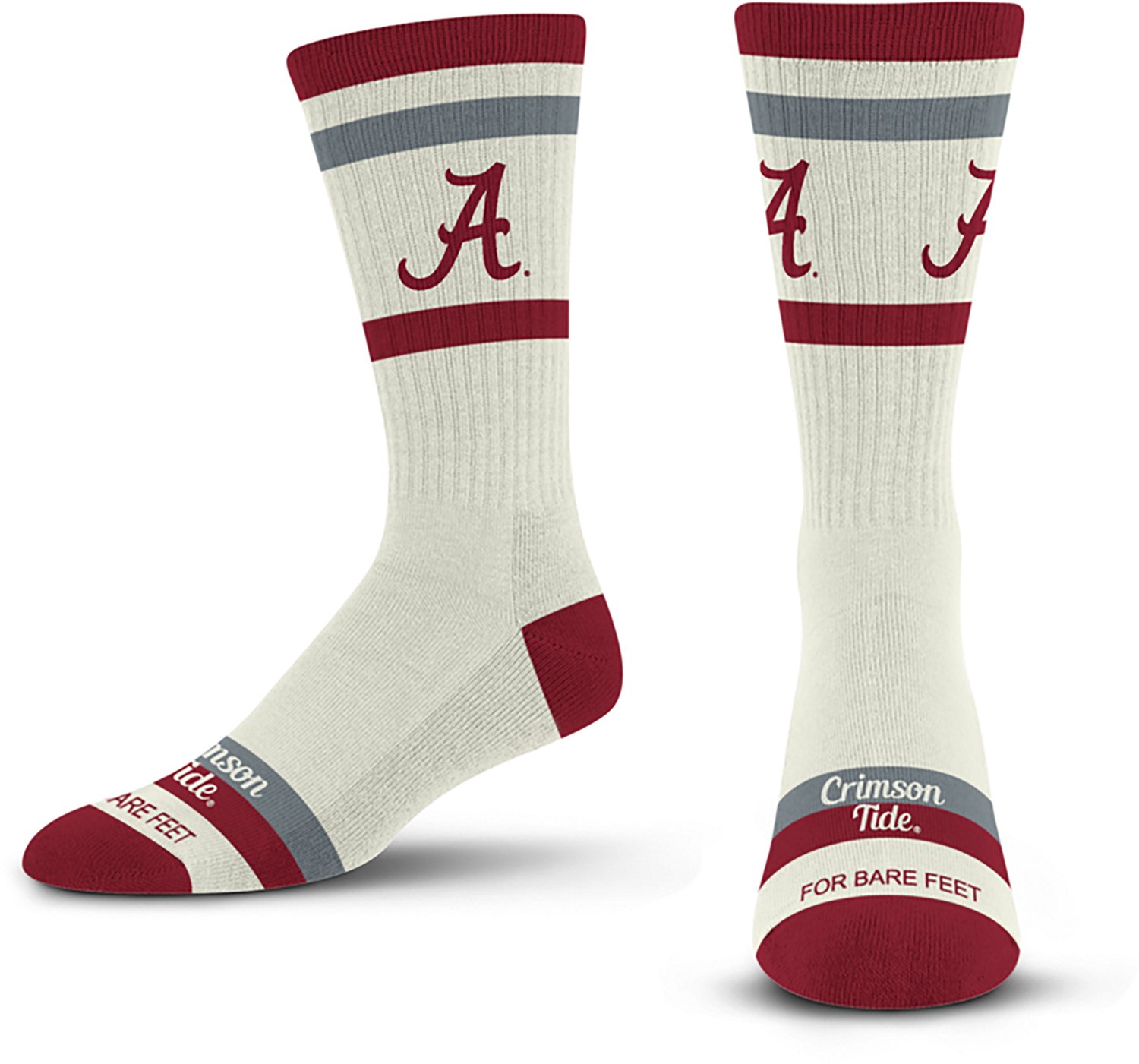 For Bare Feet Adults' Alabama Crimson Tide Stripe Fame Crew Socks