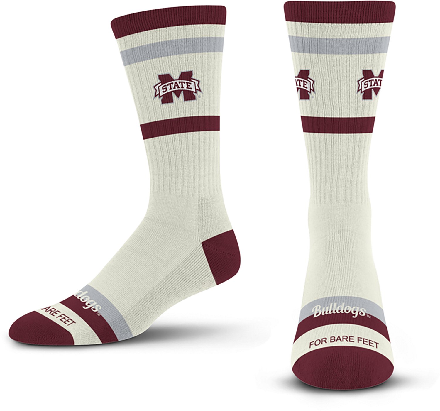 For Bare Feet Adults' Mississippi State Bulldogs Stripe Fame Crew Socks