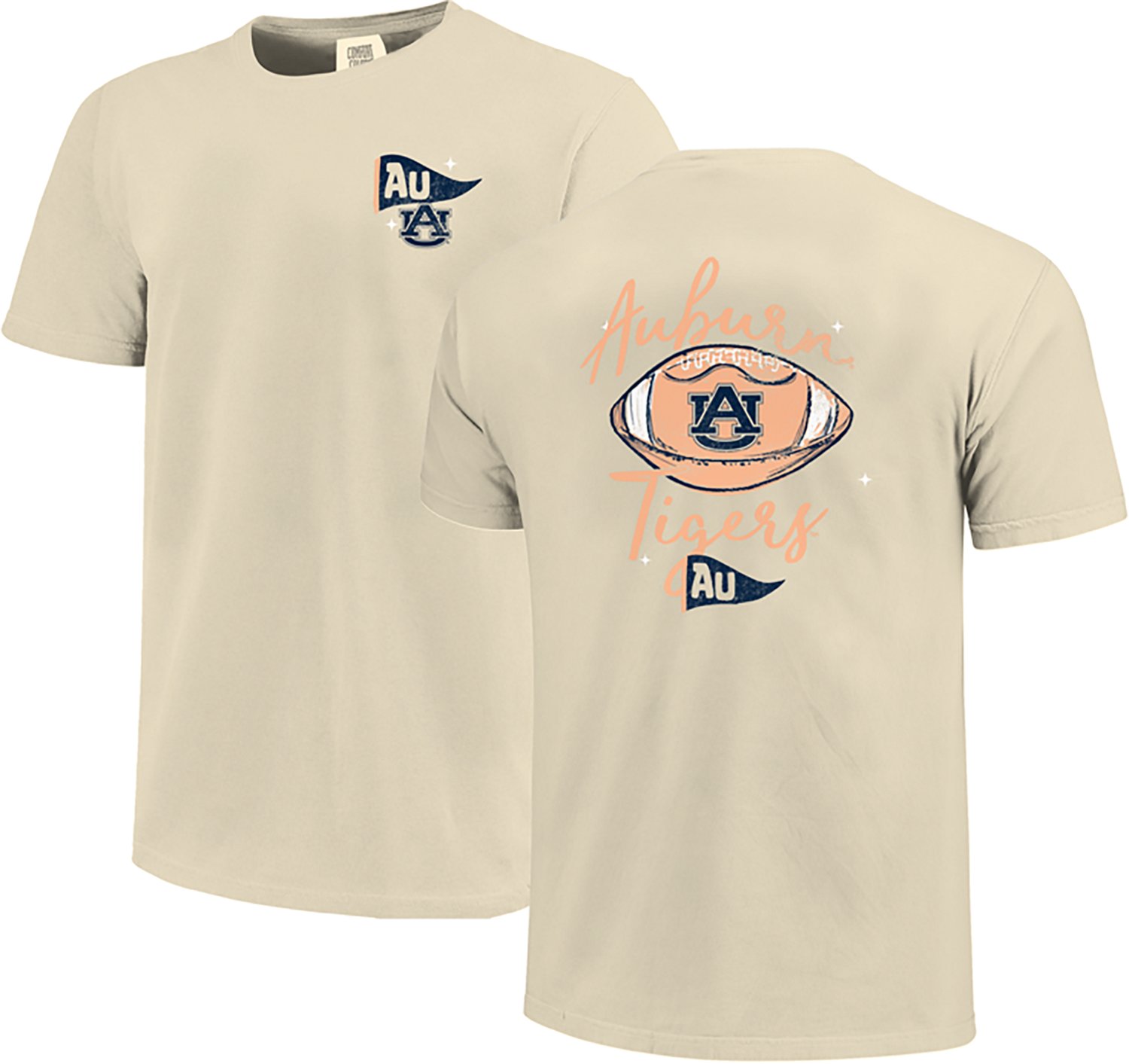 Image One Women's Auburn University Football Sketch Script Comfort Colors Short Sleeve T-shirt - view number 3