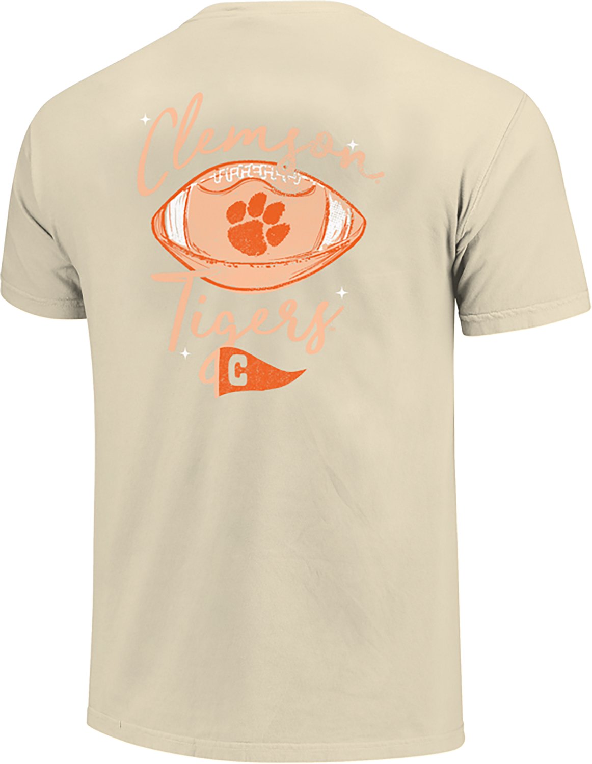 Image One Women's Clemson University Football Sketch Script Comfort Colors Short Sleeve T-shirt