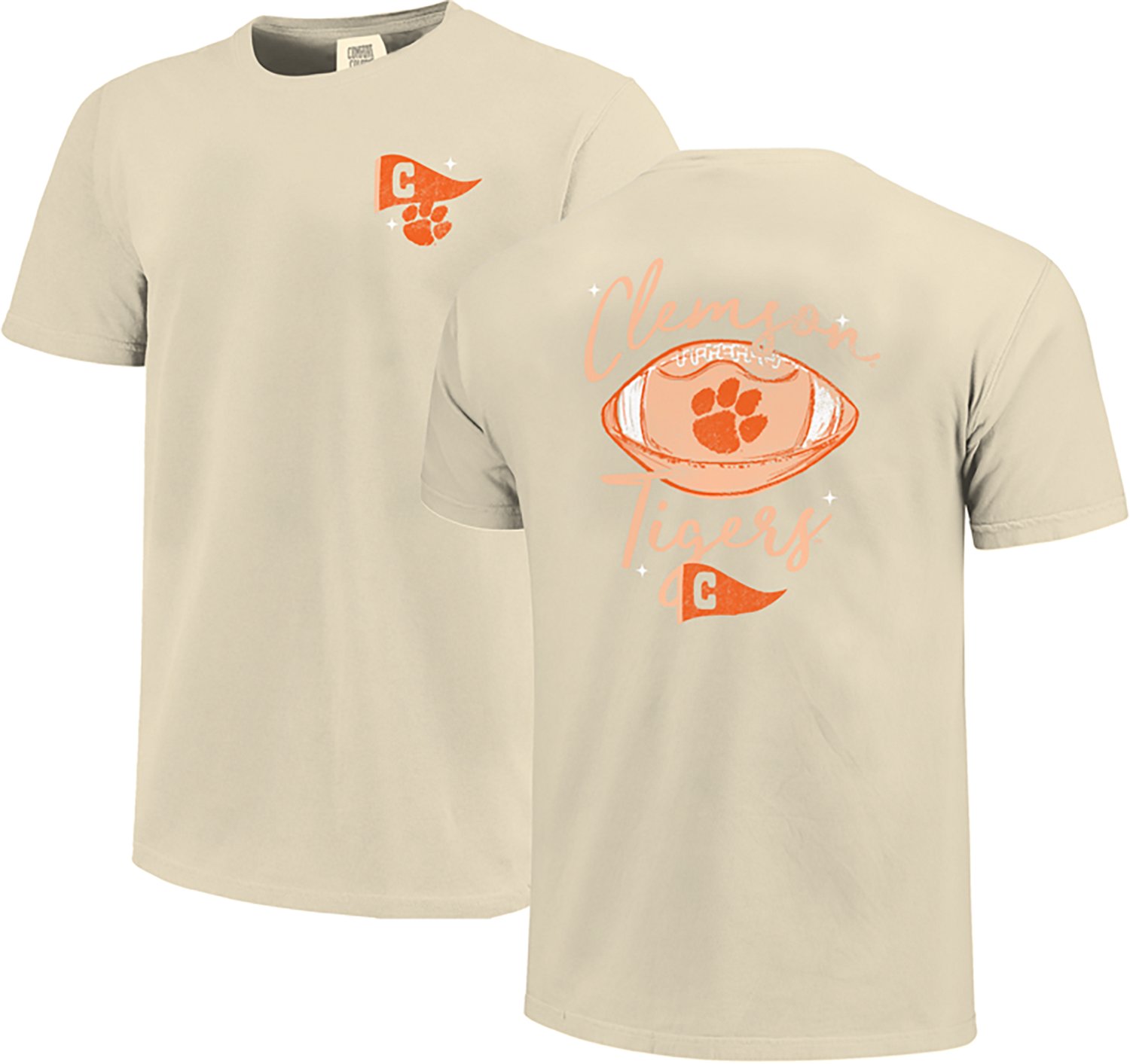 Image One Women's Clemson University Football Sketch Script Comfort Colors Short Sleeve T-shirt - view number 3