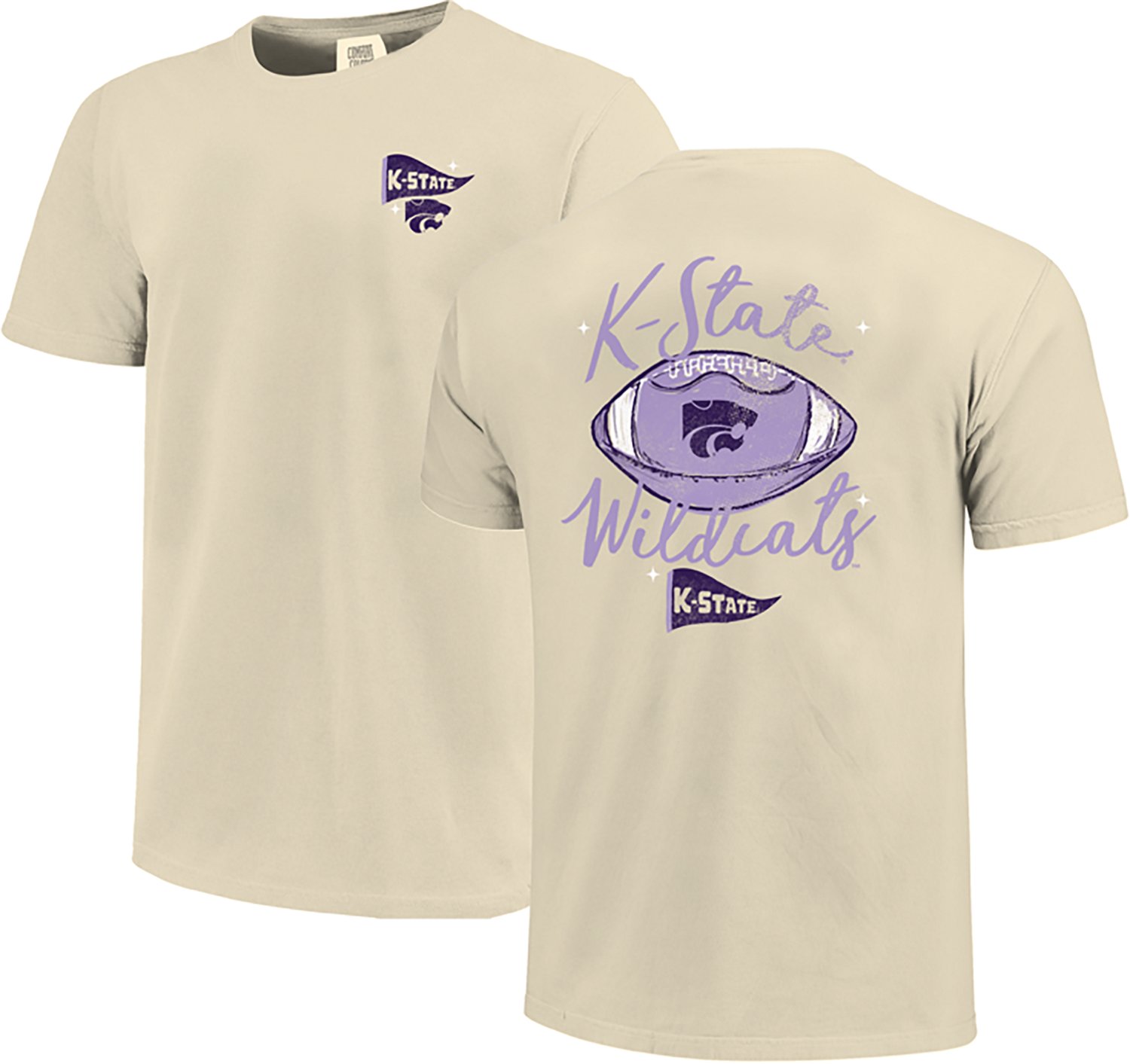 Image One Women's Kansas State University Football Sketch Script Comfort Colors Short Sleeve T-shirt - view number 3