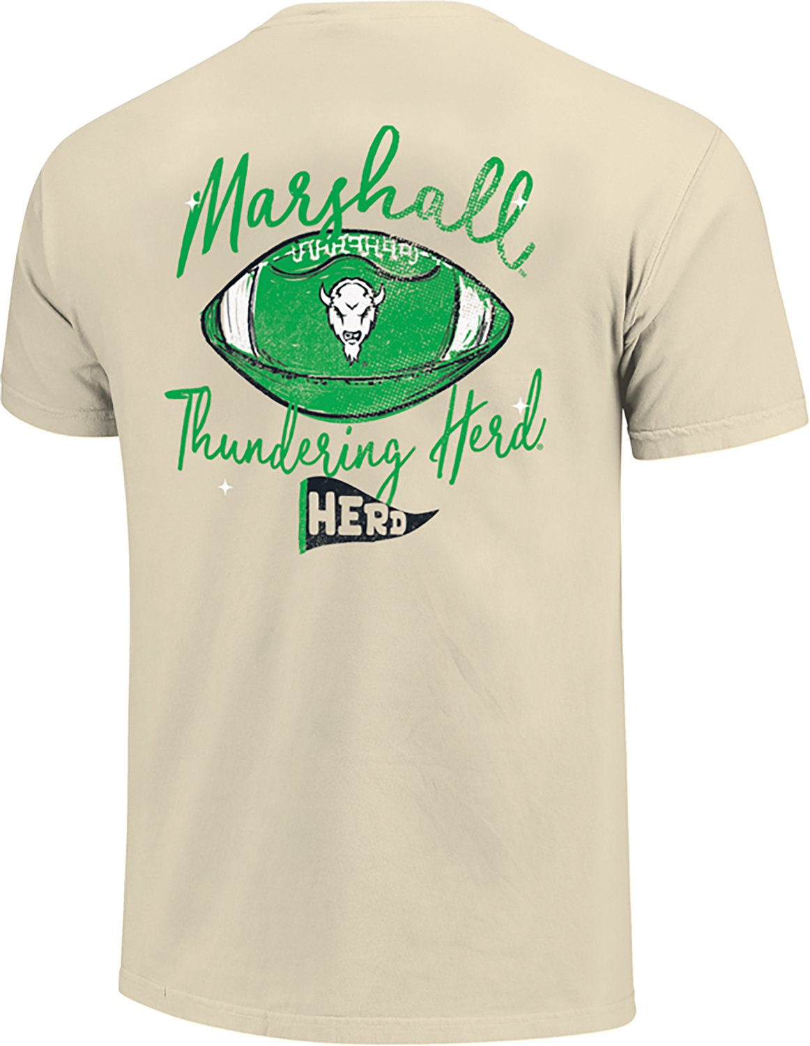 Image One Women's Marshall University Football Sketch Script Comfort Colors Short Sleeve T-shirt