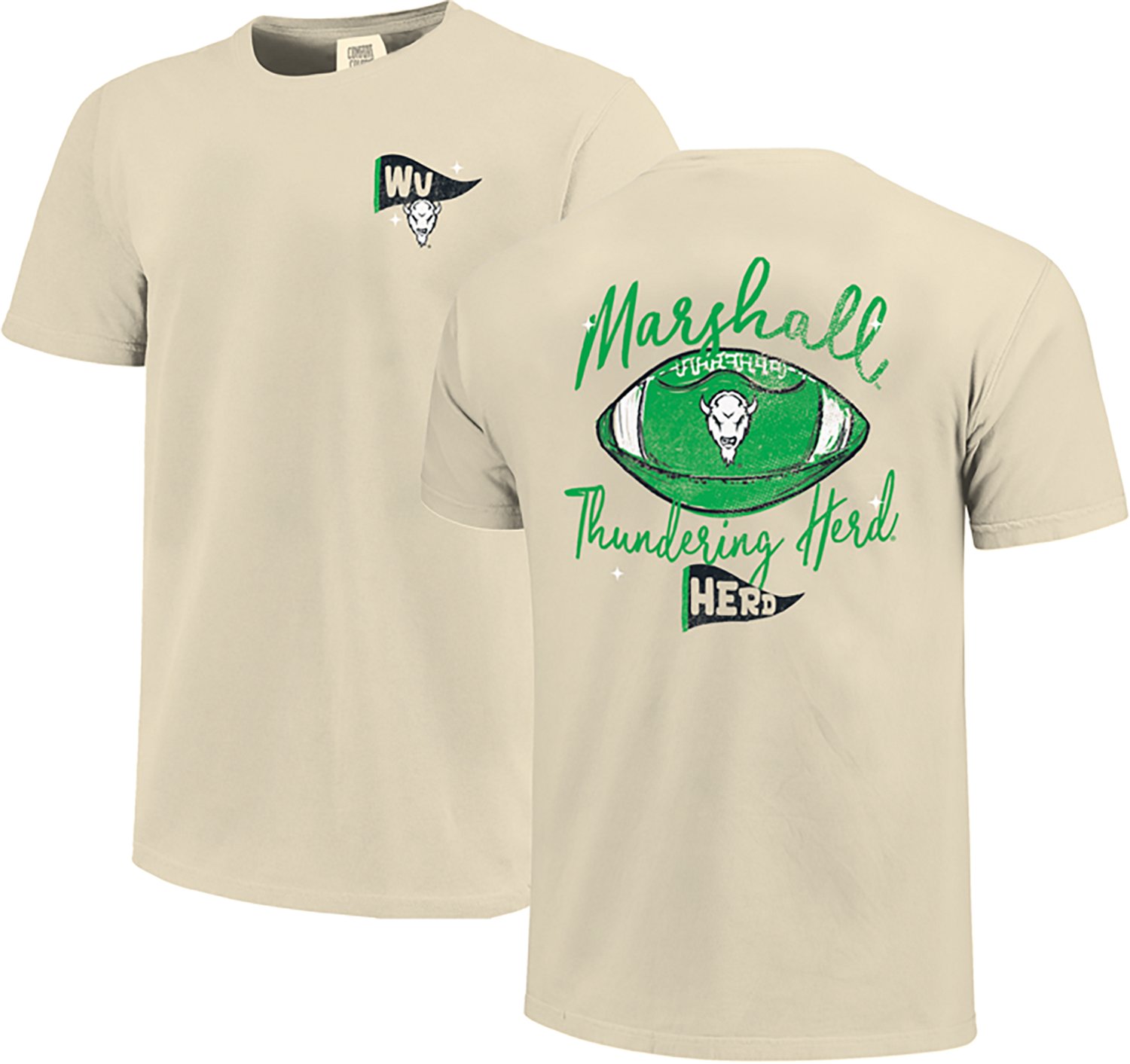 Image One Women's Marshall University Football Sketch Script Comfort Colors Short Sleeve T-shirt - view number 3