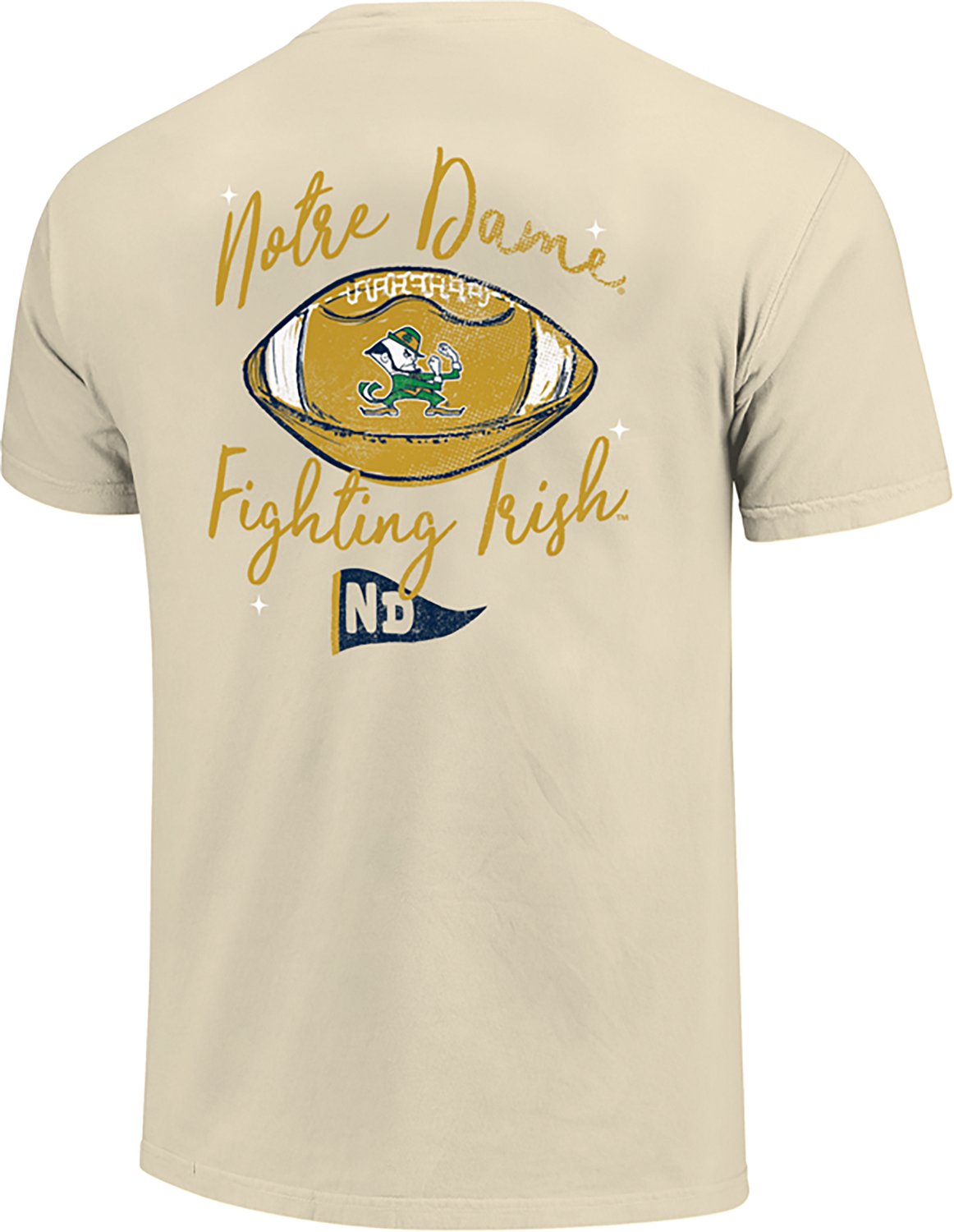 Image One Women's Notre Dame Fighting Irish Football Sketch Script Comfort Colors T-Shirt