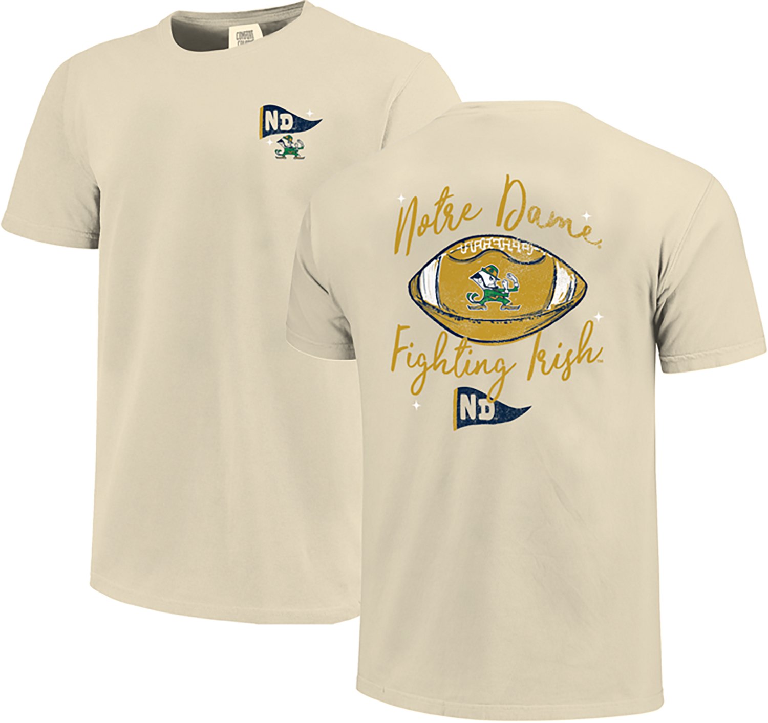 Image One Women's Notre Dame Fighting Irish Football Sketch Script Comfort Colors T-Shirt - view number 3