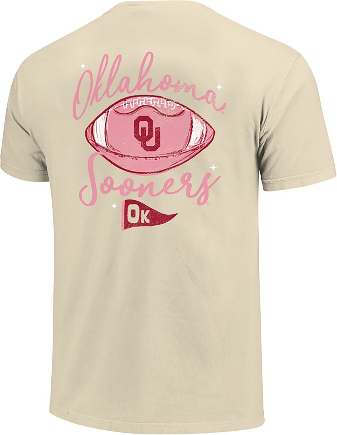 Image One Women's Oklahoma Sooners Football Sketch Script Comfort Colors T-Shirt