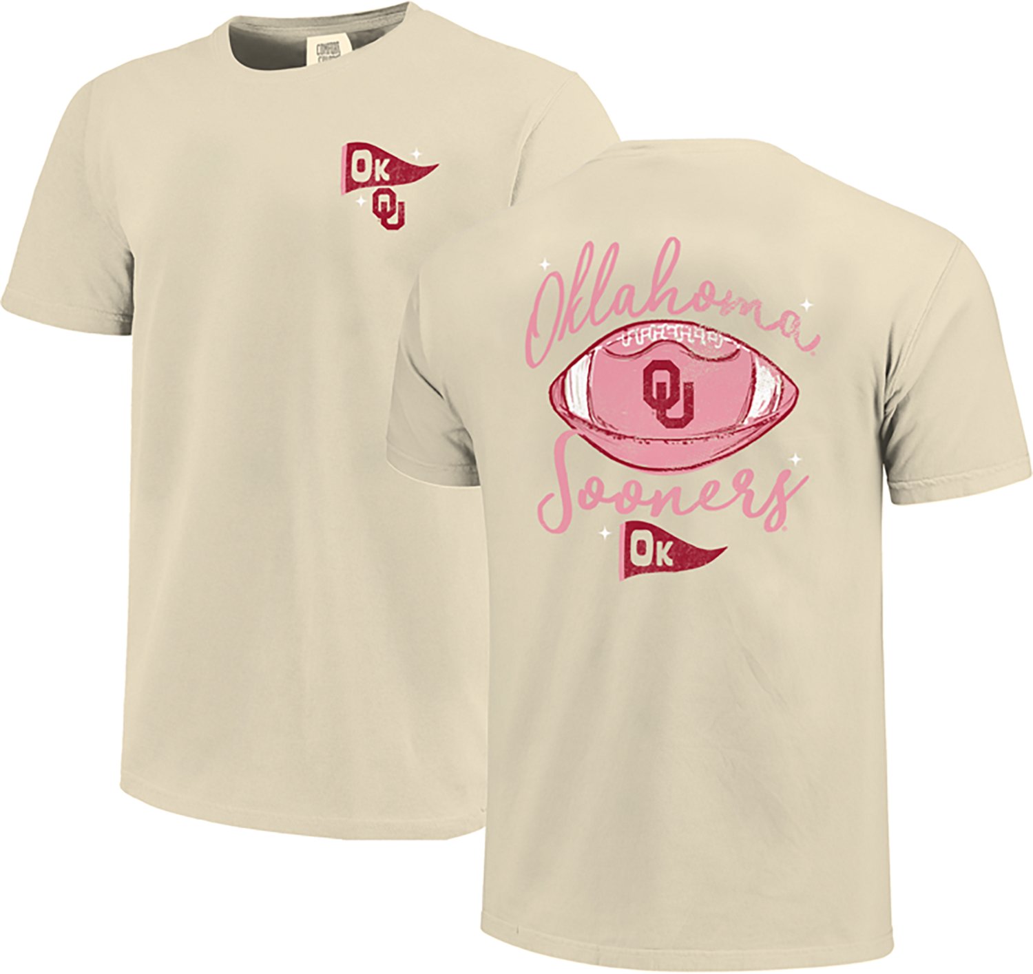 Image One Women's Oklahoma Sooners Football Sketch Script Comfort Colors T-Shirt - view number 3