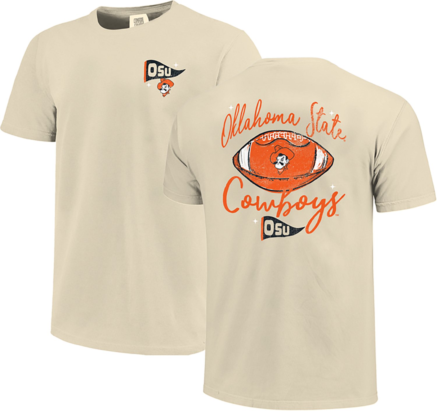 Image One Women's Oklahoma State Cowboys Football Sketch Script Comfort Colors T-Shirt - view number 3